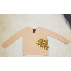 Girls' MISS CHIEVOUS Light Coral Sequin Heart Soft Sweatshirt Size Medium